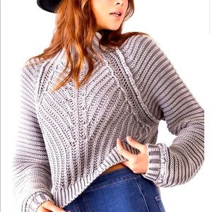 Free People Sweetheart Gray Chunky Knit Crop Sweater Mock Neck—XS NWOT